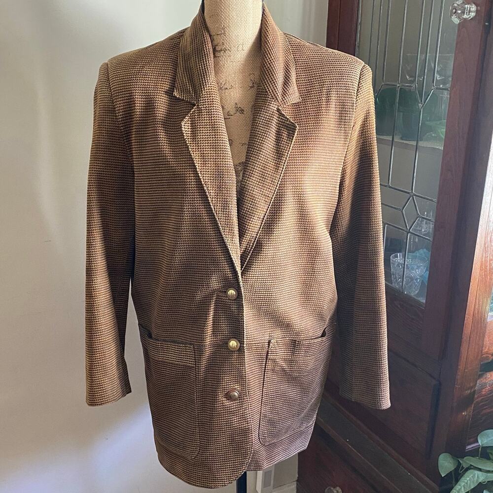 The Limited Leather Blazer Small Vintage Brown Houndstooth Boxy Oversized Career - Picture 3 of 17